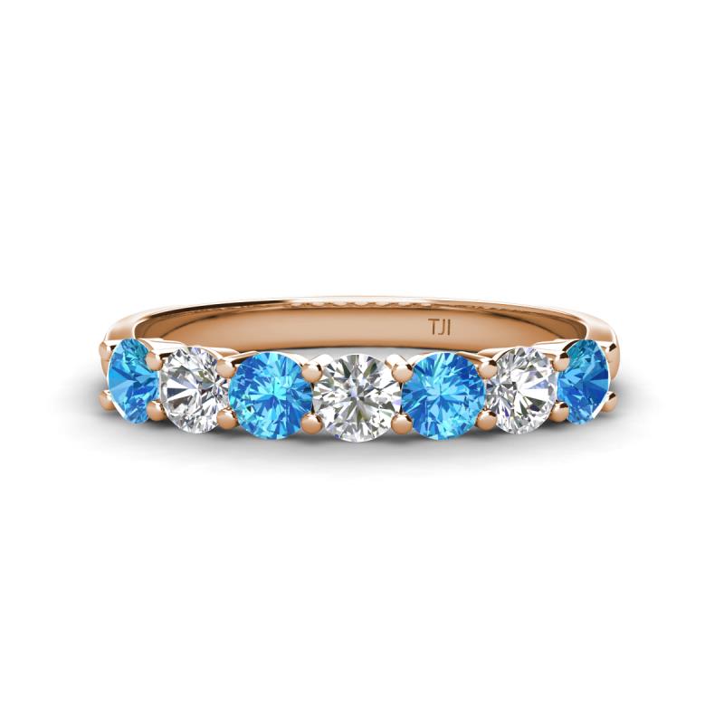 Kathleen 3.40 mm Round Blue Topaz and Diamond 7 Stone Wedding Band 