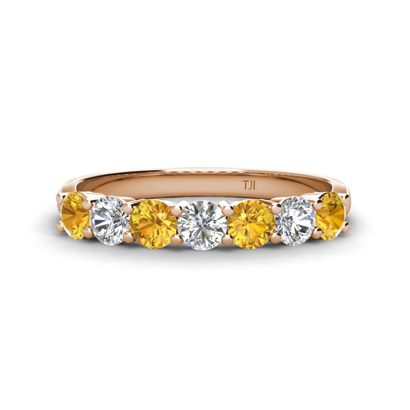 Kathleen 3.40 mm Round Citrine and Diamond 7 Stone Wedding Band 