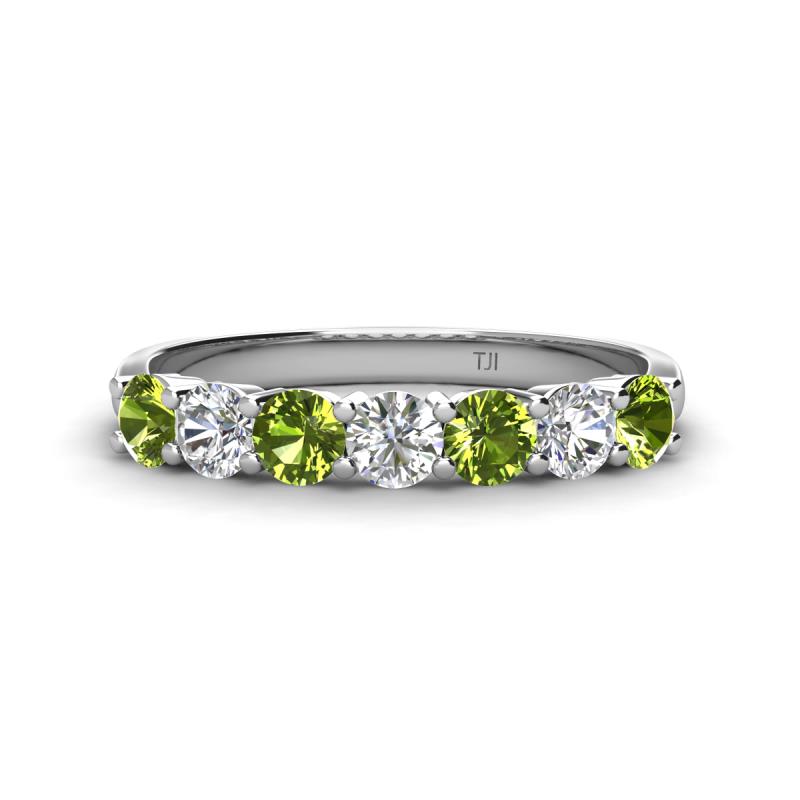 Kathleen 3.40 mm Round Peridot and Diamond 7 Stone Wedding Band 