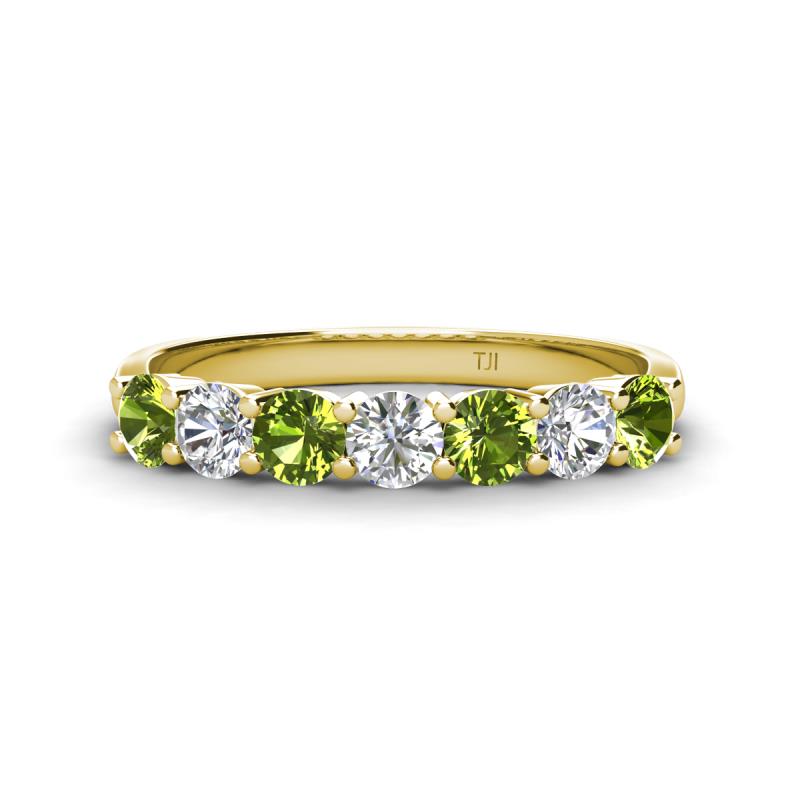 Kathleen 3.40 mm Round Peridot and Diamond 7 Stone Wedding Band 