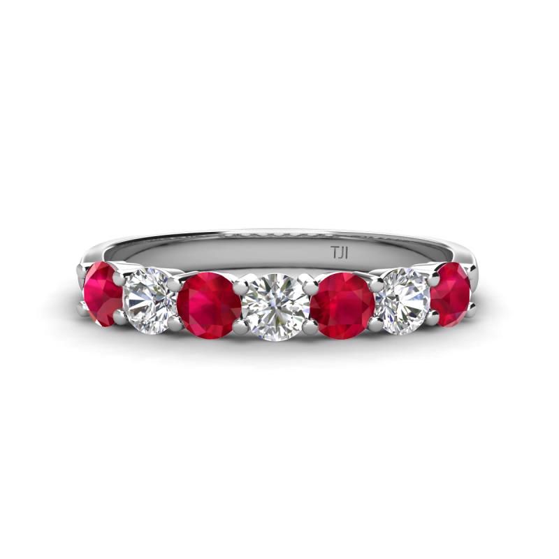 Kathleen 3.40 mm Round Ruby and Diamond 7 Stone Wedding Band 