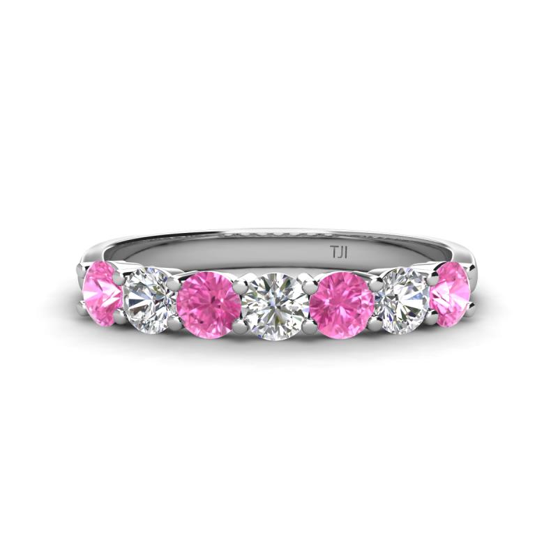 Kathleen 3.40 mm Round Pink Sapphire and Diamond 7 Stone Wedding Band 