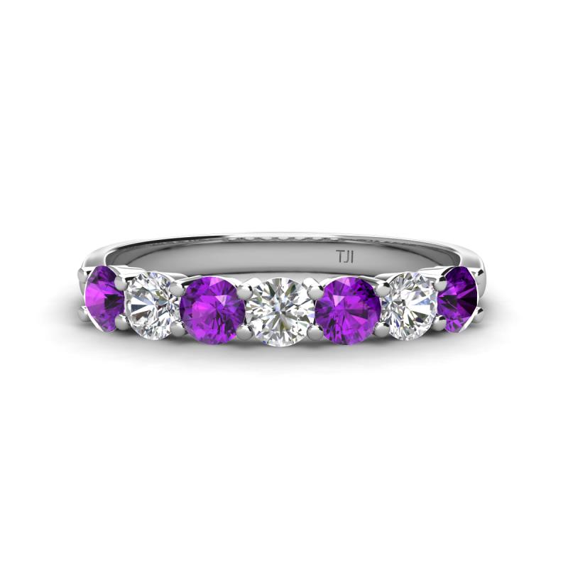 Kathleen 3.40 mm Round Amethyst and Diamond 7 Stone Wedding Band 