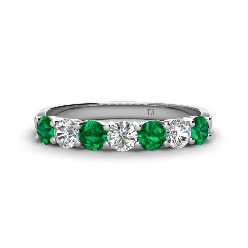 Kathleen 3.40 mm Round Emerald and Diamond 7 Stone Wedding Band 