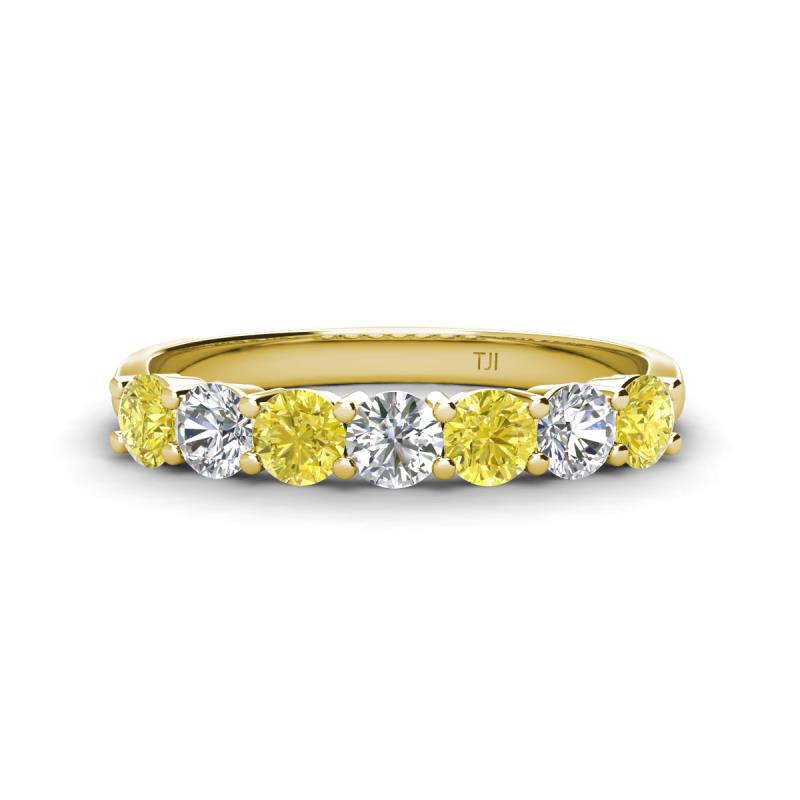 Kathleen 3.40 mm Round Yellow Diamond and White Diamond 7 Stone Wedding Band 