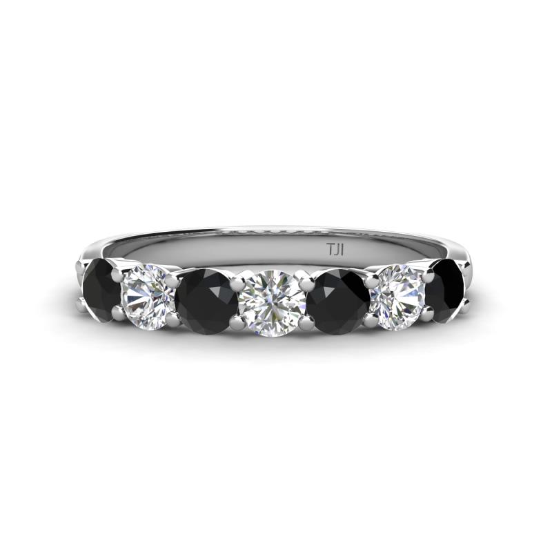 Kathleen 3.40 mm Round Black Diamond and White Diamond 7 Stone Wedding Band 