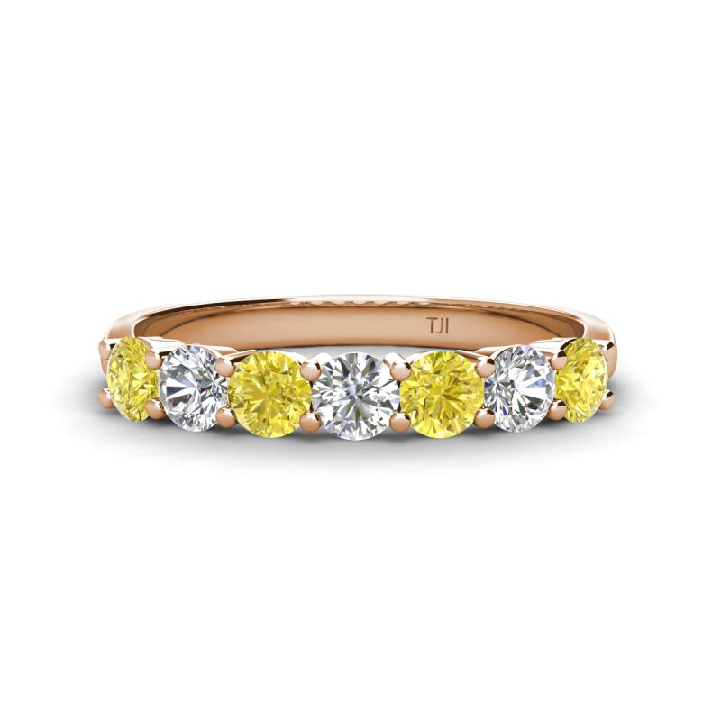 Kathleen 3.50 mm Round Yellow Diamond and White Diamond 7 Stone Wedding Band 