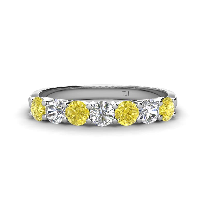 Kathleen 3.40 mm Round Yellow Diamond and White Diamond 7 Stone Wedding Band 