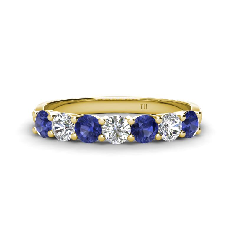 Kathleen 3.40 mm Round Iolite and Diamond 7 Stone Wedding Band 