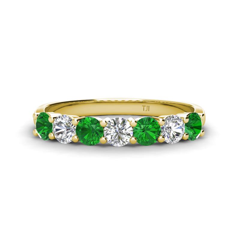 Kathleen 3.40 mm Round Green Garnet and Diamond 7 Stone Wedding Band 