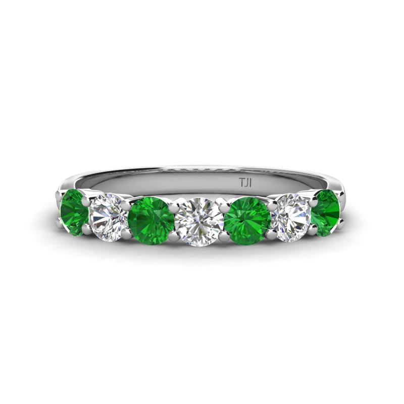 Kathleen 3.40 mm Round Green Garnet and Diamond 7 Stone Wedding Band 