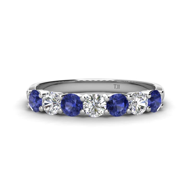 Kathleen 3.40 mm Round Iolite and Diamond 7 Stone Wedding Band 