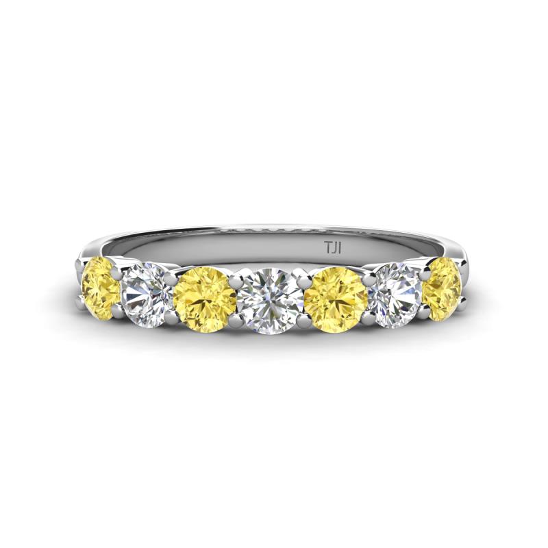 Kathleen 3.40 mm Round Yellow Sapphire and Diamond 7 Stone Wedding Band 