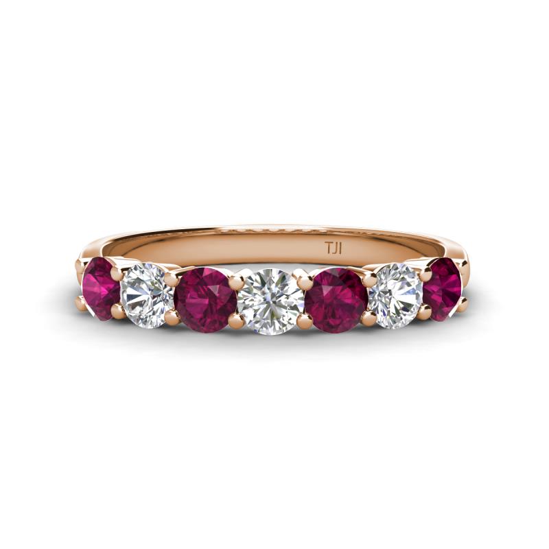 Kathleen 3.40 mm Round Rhodolite Garnet and Lab Grown Diamond Wedding Band 