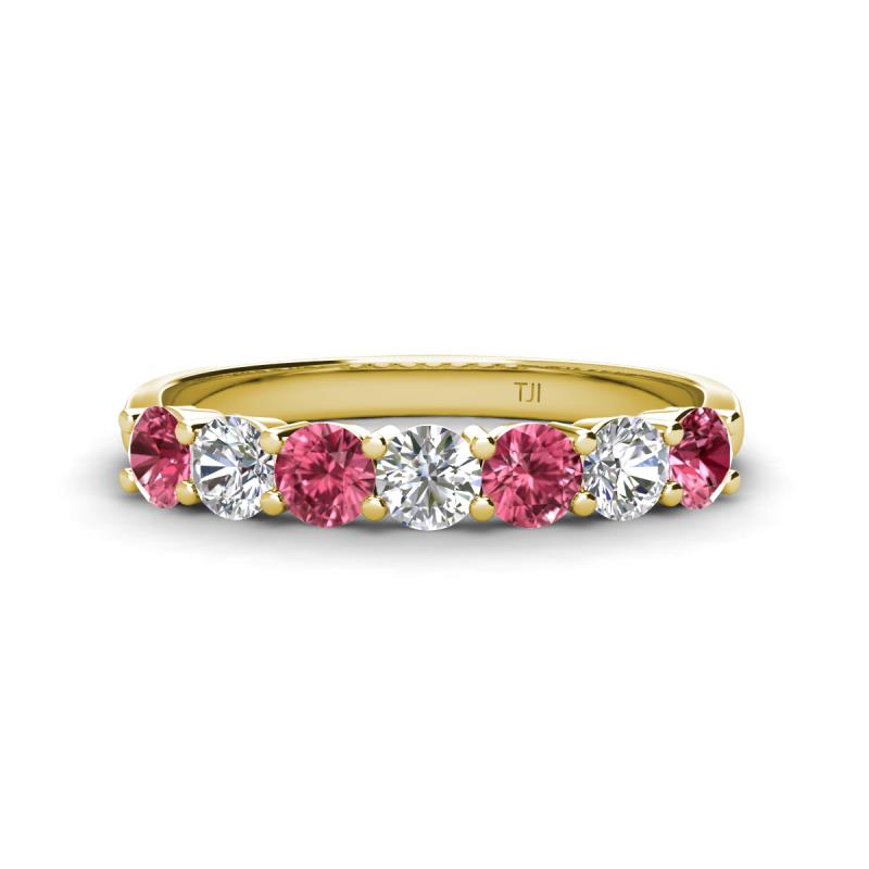 Kathleen 3.40 mm Round Pink Tourmaline and Lab Grown Diamond Wedding Band 