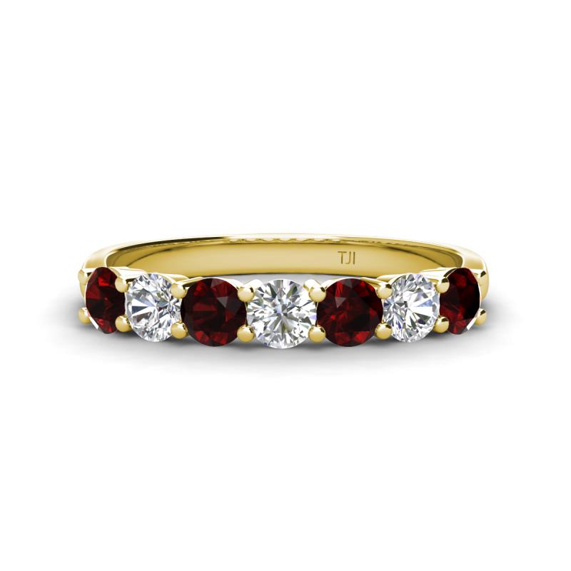 Kathleen 3.40 mm Round Red Garnet and Lab Grown Diamond Wedding Band 