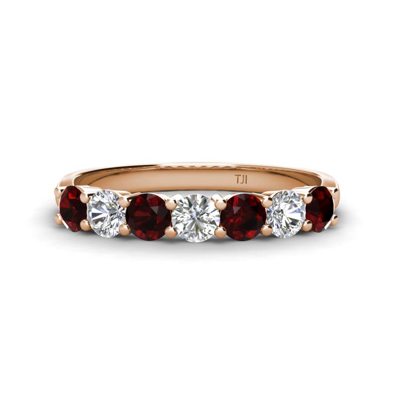 Kathleen 3.40 mm Round Red Garnet and Lab Grown Diamond Wedding Band 