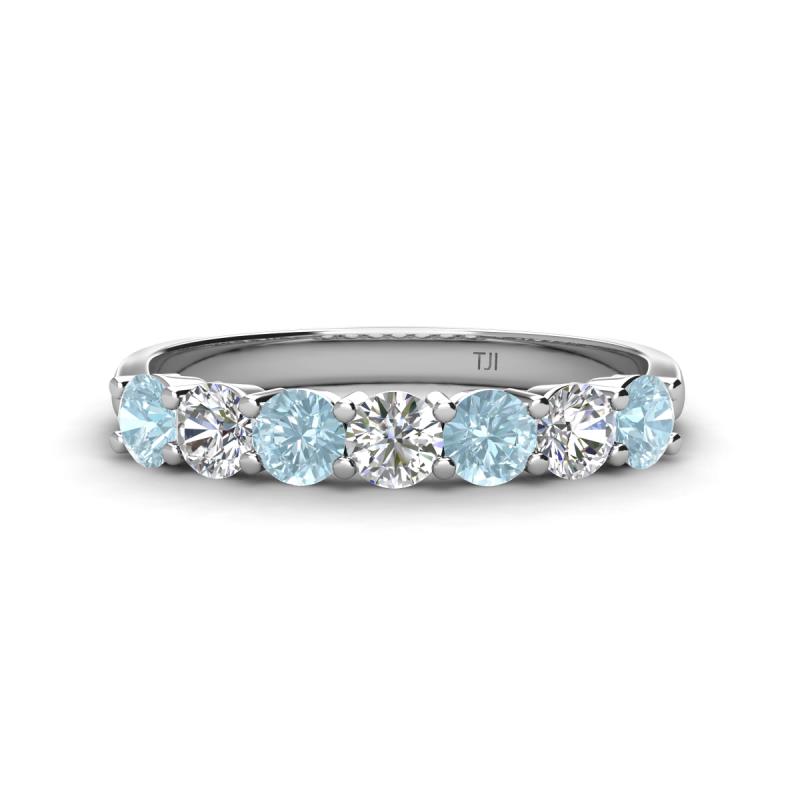 Kathleen 3.40 mm Round Aquamarine and Lab Grown Diamond Wedding Band 