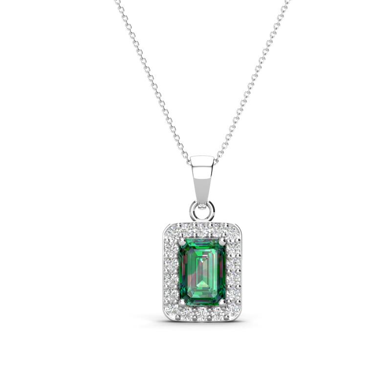 Everlee 6x4 mm Emerald Cut Lab Created Alexandrite and Round Diamond Halo Pendant Necklace 