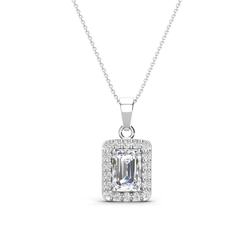 Everlee 6x4 mm Emerald Cut Lab Grown Diamond and Round Diamond Halo Pendant Necklace 