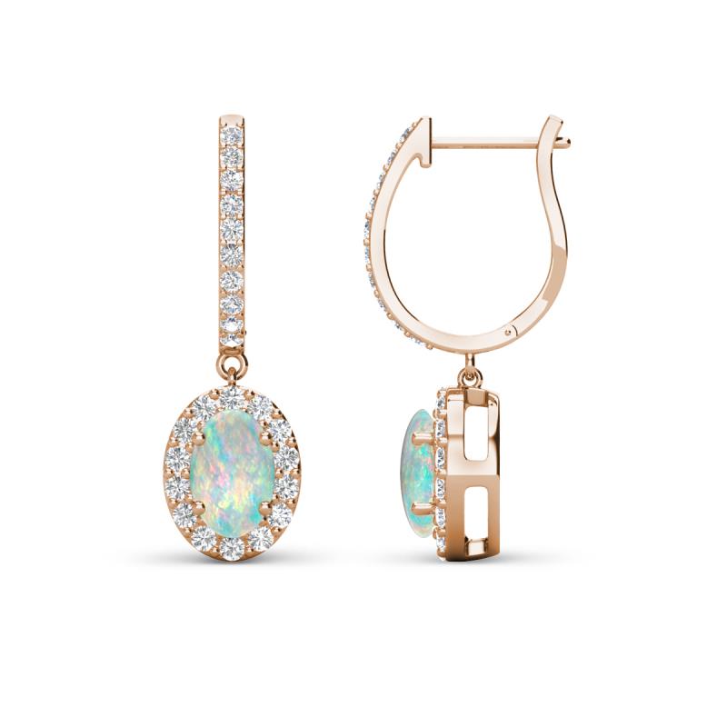 Ilona Oval Cut Opal and Diamond Halo Dangling Earrings 