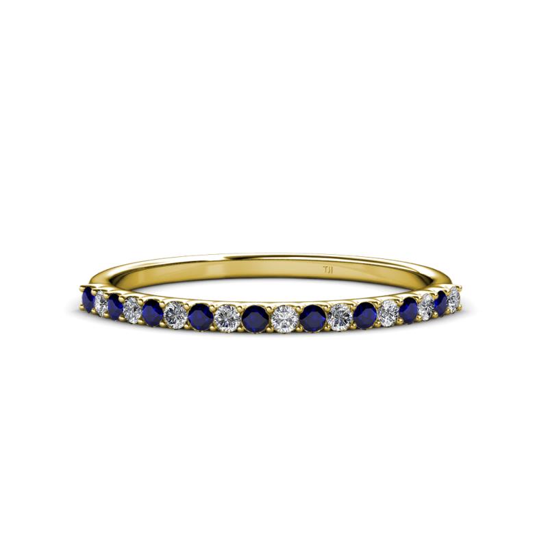 Iskra 1.50 mm Round Blue Sapphire and Lab Grown Diamond 18 Stone Wedding Band 