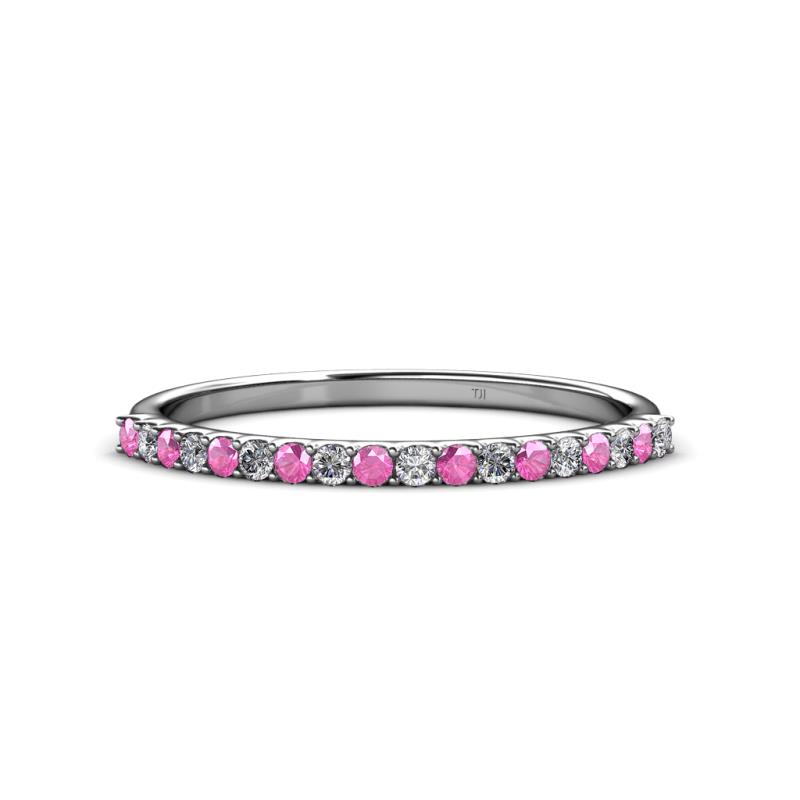 Iskra 1.50 mm Round Pink Sapphire and Lab Grown Diamond 18 Stone Wedding Band 
