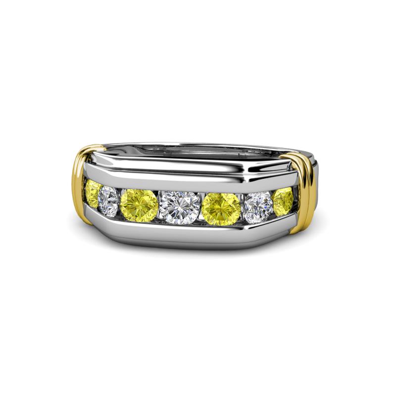 Brad Round Yellow and White Lab Grown Diamond 7 Stone Men Wedding Ring 