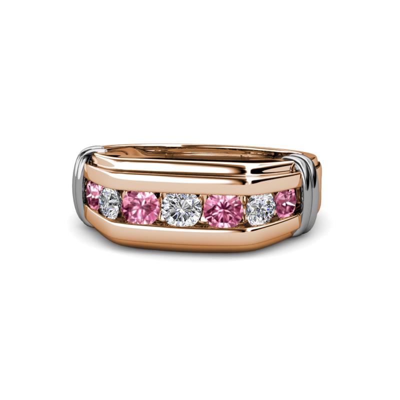Brad Round Pink Tourmaline and Lab Grown Diamond 7 Stone Men Wedding Ring 