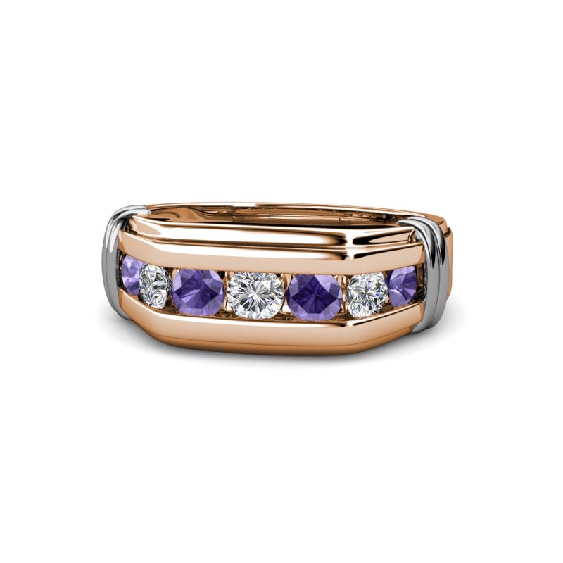 Brad Round Iolite and Lab Grown Diamond 7 Stone Men Wedding Ring 