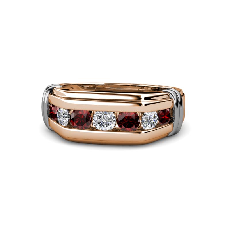 Brad Round Red Garnet and Lab Grown Diamond 7 Stone Men Wedding Ring 