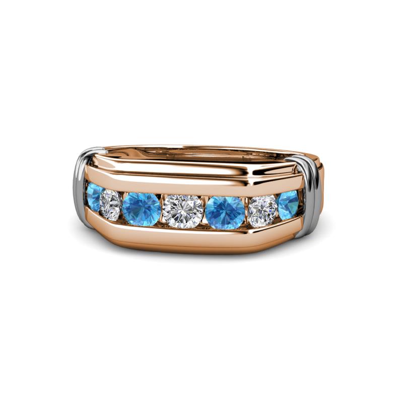 Brad Round Blue Topaz and Lab Grown Diamond 7 Stone Men Wedding Ring 