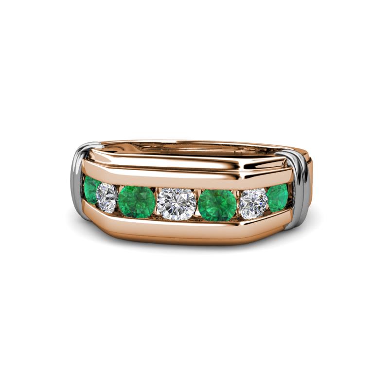 Brad Round Emerald and Lab Grown Diamond 7 Stone Men Wedding Ring 