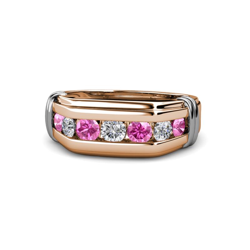 Brad Round Pink Sapphire and Lab Grown Diamond 7 Stone Men Wedding Ring 