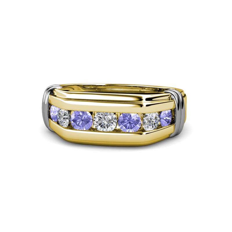 Brad Round Tanzanite and Lab Grown Diamond 7 Stone Men Wedding Ring 