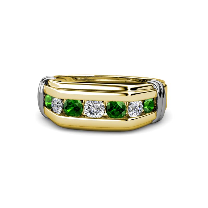Brad Round Green Garnet and Lab Grown Diamond 7 Stone Men Wedding Ring 