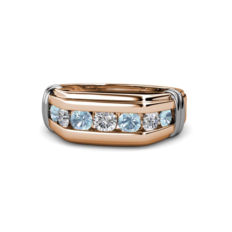 Brad Round Aquamarine and Lab Grown Diamond 7 Stone Men Wedding Ring 