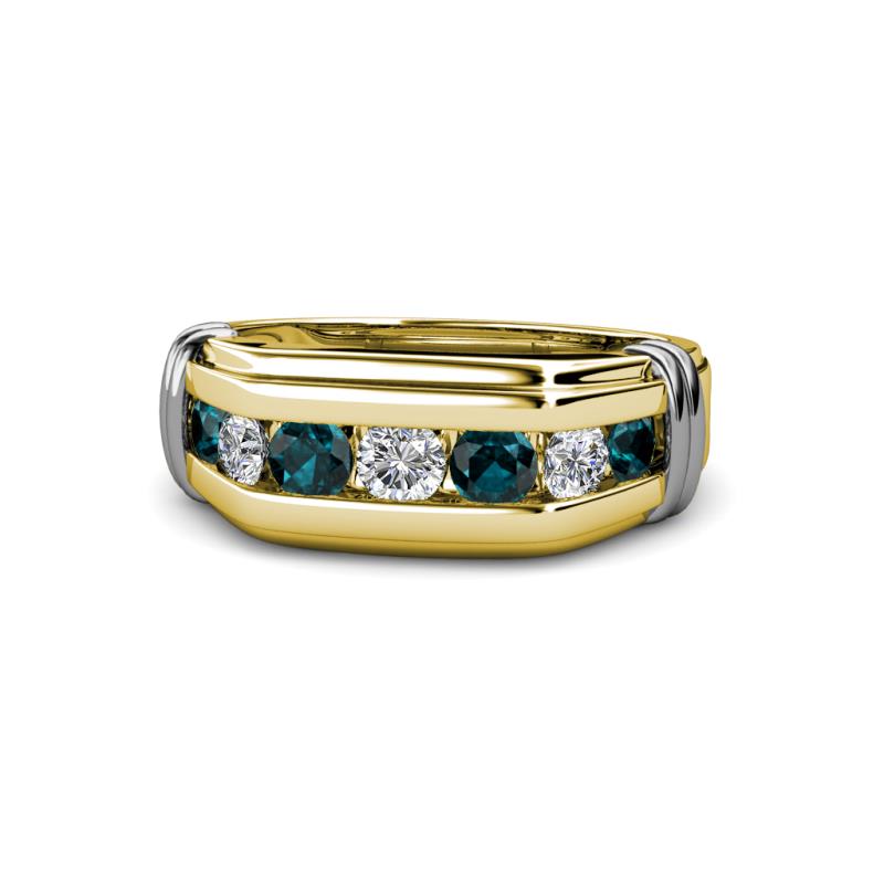 Brad Round London Blue Topaz and Lab Grown Diamond 7 Stone Men Wedding Ring 