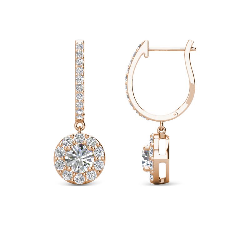 Ilona (4mm) Round Center Lab Grown Diamond and Side Mined Diamond Halo Dangling Earrings 