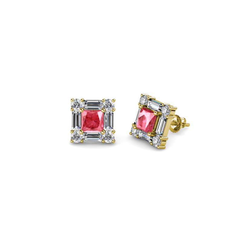 Katheryn Pink Tourmaline and Diamond Halo Stud Earrings 