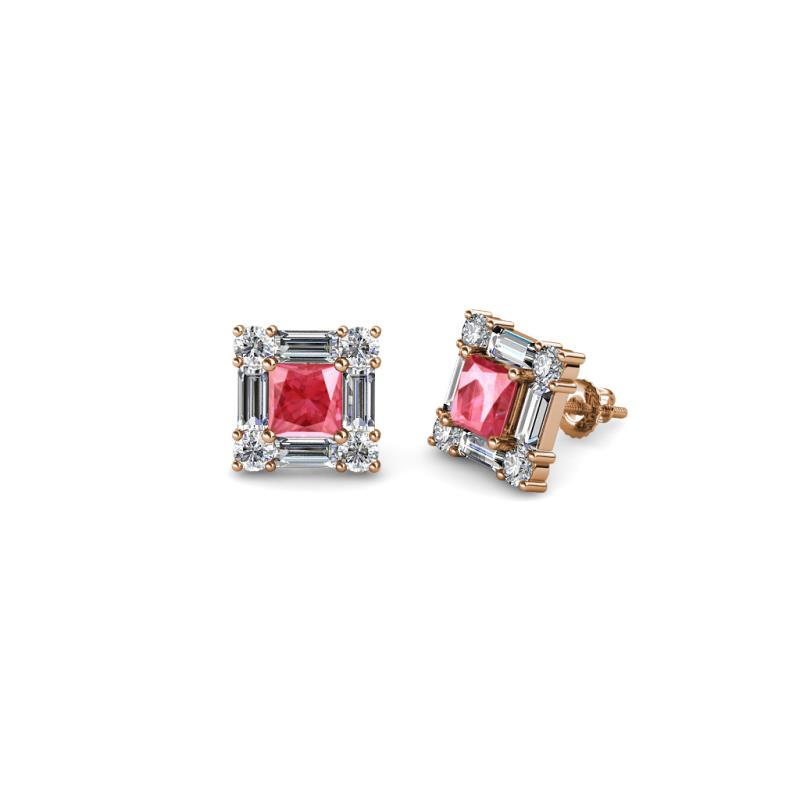 Katheryn Pink Tourmaline and Diamond Halo Stud Earrings 