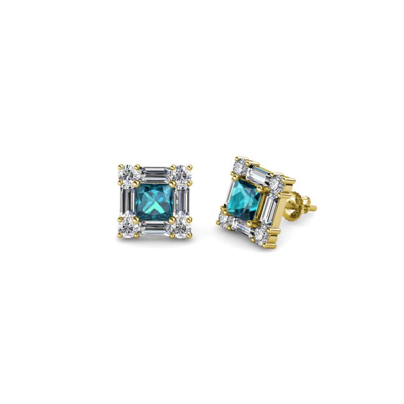 Katheryn London Blue Topaz and Diamond Halo Stud Earrings 