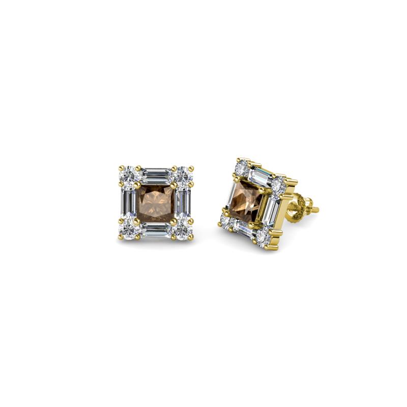 Katheryn Smoky Quartz and Diamond Halo Stud Earrings 