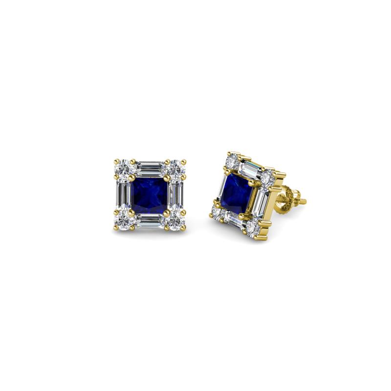 Katheryn Blue Sapphire and Diamond Halo Stud Earrings 