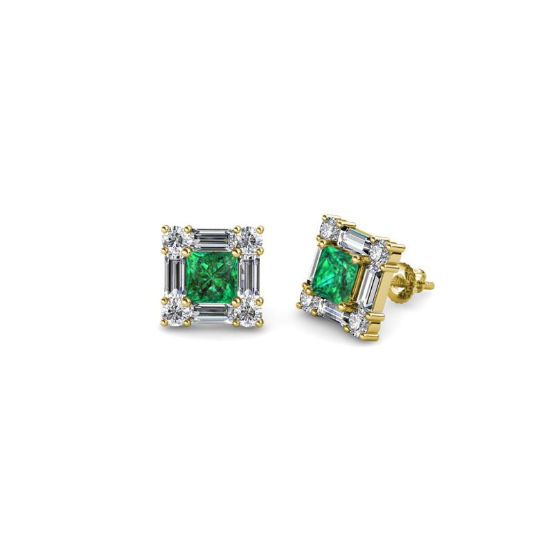 Katheryn Emerald and Diamond Halo Stud Earrings 