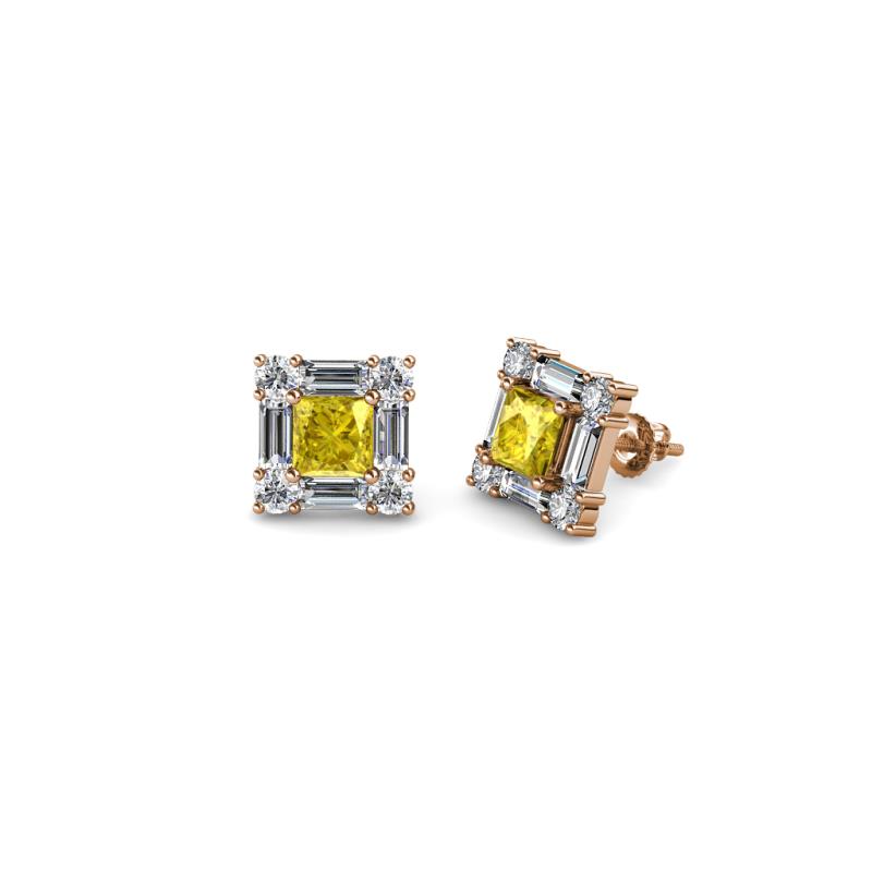 14K Yellow Gold Princess Cut Yellow & White Diamond Stud Earrings W/ Omega  Backs | eBay