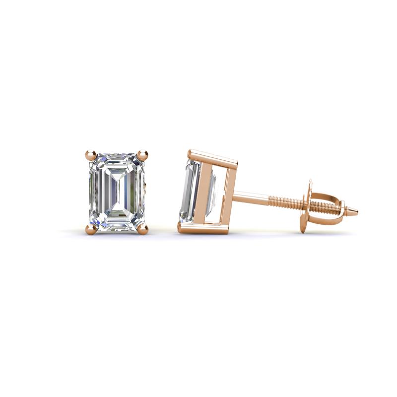 Alina Emerald Cut Diamond (7x5mm) Solitaire Stud Earrings 