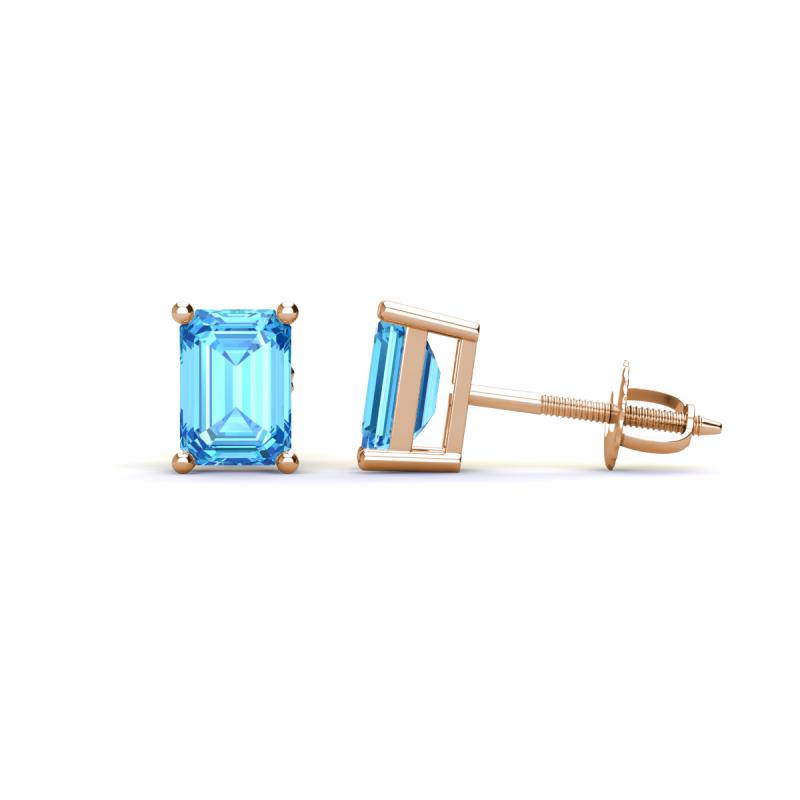 Alina Emerald Cut Blue Topaz (7x5mm) Solitaire Stud Earrings 