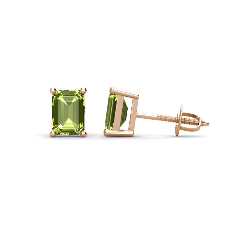 Alina Emerald Cut Peridot (7x5mm) Solitaire Stud Earrings 