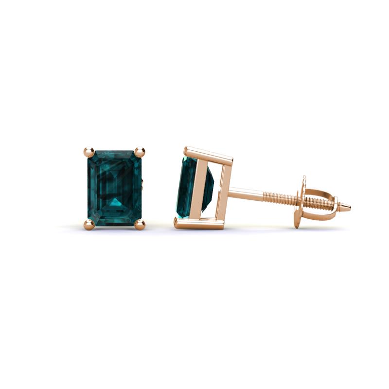 Alina Emerald Cut London Blue Topaz (7x5mm) Solitaire Stud Earrings 